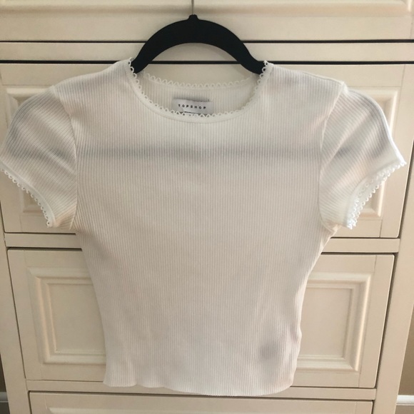 TOPSHOP White Short Sleeve Ribbed Top - Picture 3 of 5